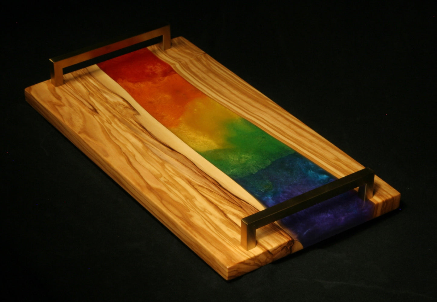 CUSTOM MEDIUM OLIVEWOOD & resin serving board from Mountain Standard Studio. ~ 17 x 9". Breakfast tray, charcuterie board, unique gift.