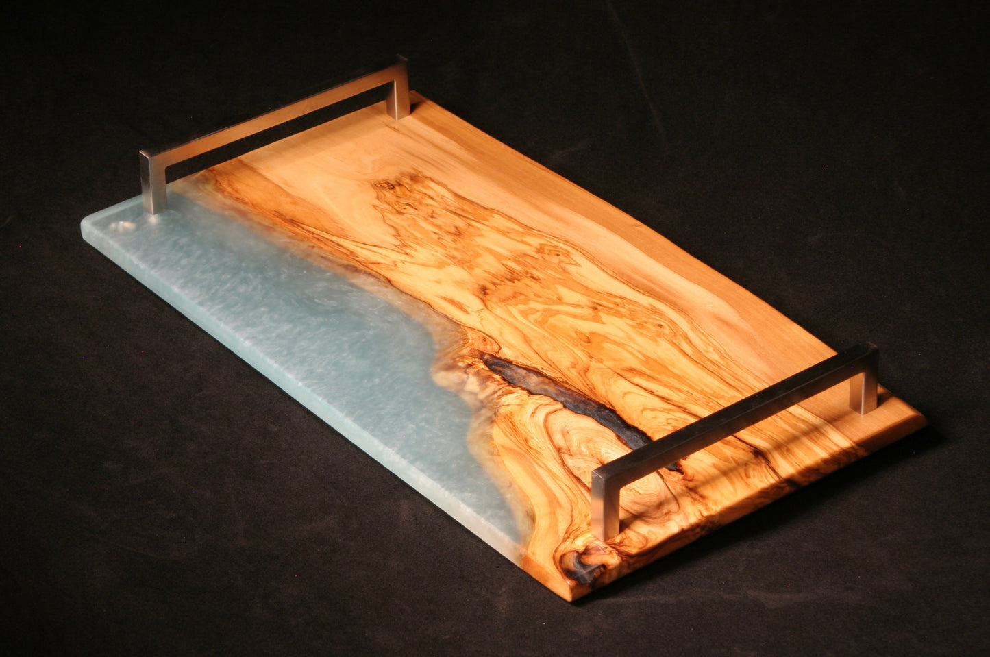 CUSTOM MEDIUM OLIVEWOOD & resin serving board from Mountain Standard Studio. ~ 17 x 9". Breakfast tray, charcuterie board, unique gift.